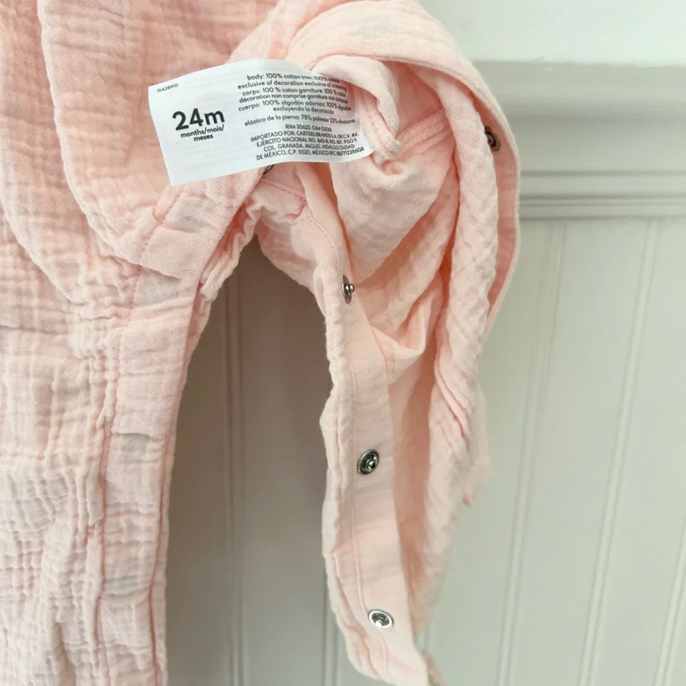 Carter's 24 Months Light Pink Cotton Gauze Flutter Sleeve Romper